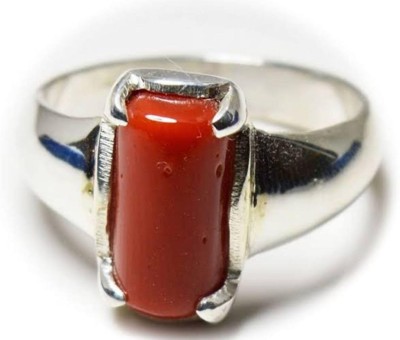RSPSHAKTI Coral Moonga Ratti Carat Gemstone Premium Panch Dhatu Silver Coated Ring for Men and Women with Lab Certificate Stone Coral Silver Plated Ring