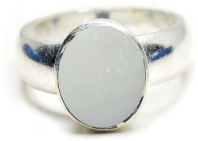 Gemperor white Opal Wt 7.25 rti 6.52 Carat 5dhatu Silver Coated Adjustable Ring Unisex Metal Opal Silver Plated Ring