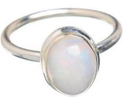 RSPSHAKTI Natural white Opal Weight 8.25 Ratti 7.52 Carat Gemstone Premium Panch Dhatu Silver Coated Adjustable Ring for Men and Women with Lab Certificate Stone Opal Silver Plated Ring