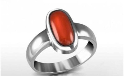 Gemperor Coral Moonga Ratti Gemstone Premium 5dhatu Silver Coated Ring Unisex Metal Coral Silver Plated Ring