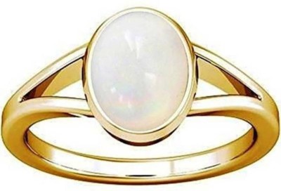 Gemperor white Opal Wt 8.25 rti 7.52 Carat 5dhatu Silver Coated Adjustable Ring Unisex Metal Opal Gold Plated Ring