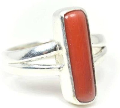 RSPSHAKTI Coral Moonga 7.25 rti 6.5 Carat Premium 5dhatu Silver Coated Ring Unisex Stone Coral Silver Plated Ring