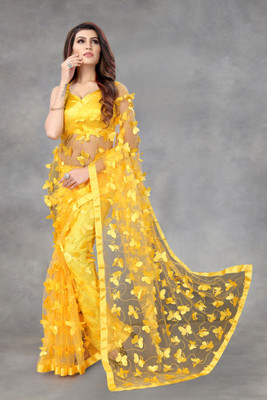 Saree Collection Printed Bollywood Net Saree(Yellow)