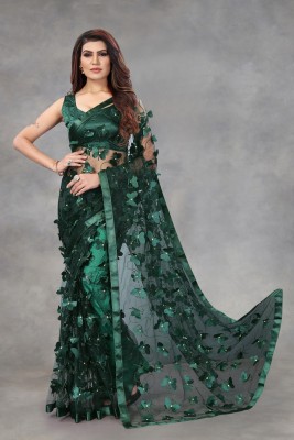 Apnisha Printed Bollywood Net Saree(Green)