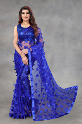 Julee Printed Bollywood Net Saree(Blue)