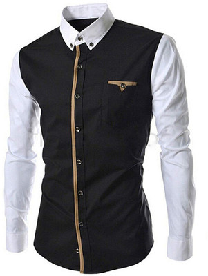 ShopyBucket Men Color Block Casual White, Black Shirt