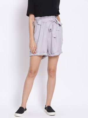 OXOLLOXO Solid Women Grey Basic Shorts