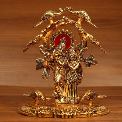 KridayKraft Radha Krishna Standing Playing Flute Under Tree idol Metal Statue Gold Antique Finish for Pooja & Home,Office Decorative,Radha Krishna Murti Showpiece Figurines,Religious idol Gift Article... Decorative Showpiece  -  19 cm(Metal, Gold)