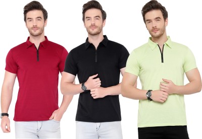 Adorbs Solid Men Polo Neck Green, Maroon, Black T-Shirt