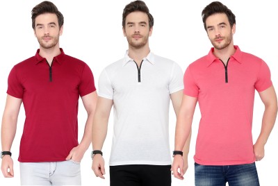 Adorbs Solid Men Polo Neck Red, White, Pink T-Shirt