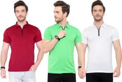 Adorbs Solid Men Polo Neck White, Maroon, Light Green T-Shirt