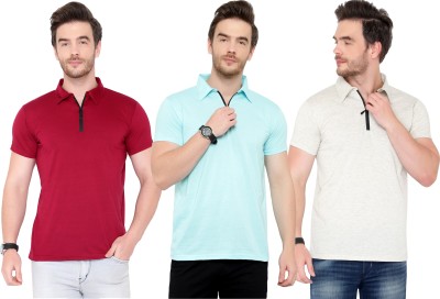 Adorbs Solid Men Polo Neck Light Blue, Maroon, Grey T-Shirt