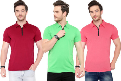 Adorbs Solid Men Polo Neck Multicolor T-Shirt