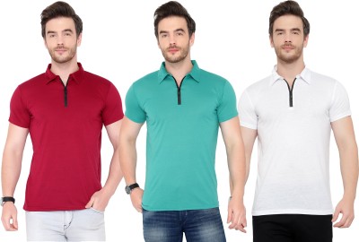PHINSTAR Solid Men Polo Neck White, Maroon, Light Green T-Shirt
