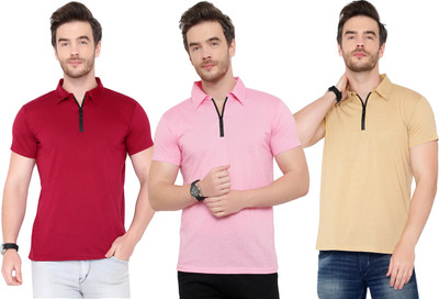 Adorbs Solid Men Polo Neck Multicolor T-Shirt