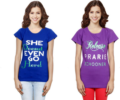 Indistar Printed Women Round Neck Multicolor T-Shirt