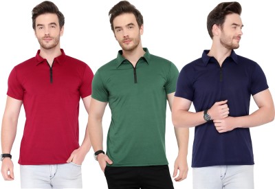 Tivy Solid Men Polo Neck Red, Green, Blue T-Shirt