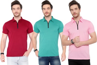 Adorbs Solid Men Polo Neck Blue, Maroon, Pink T-Shirt