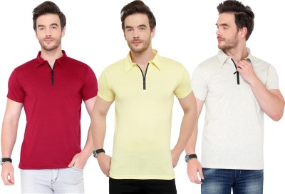 Tivy Solid Men Polo Neck Red, Grey, Yellow T-Shirt