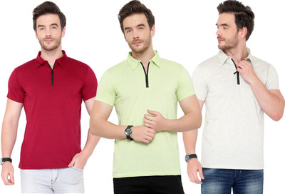 Adorbs Solid Men Polo Neck Maroon, Grey, Light Green T-Shirt