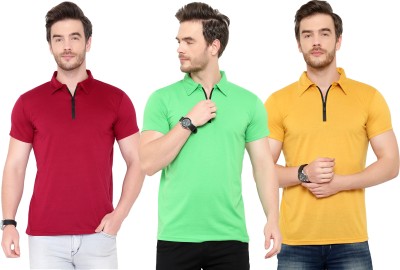 Tivy Solid Men Polo Neck Green, Maroon, Yellow T-Shirt