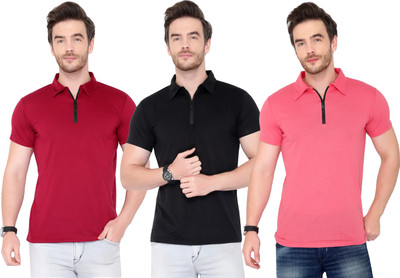Adorbs Solid Men Polo Neck Multicolor T-Shirt