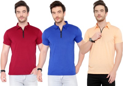 PHINSTAR Solid Men Polo Neck Maroon, Blue, Orange T-Shirt