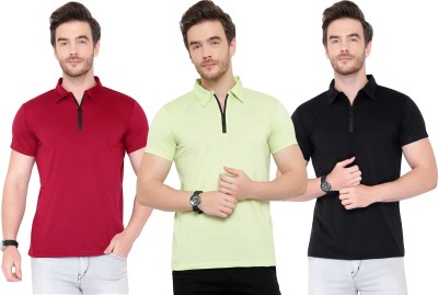 Adorbs Solid Men Polo Neck Multicolor T-Shirt