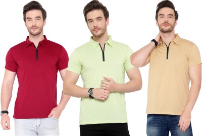 Adorbs Solid Men Polo Neck Maroon, Beige, Light Green T-Shirt