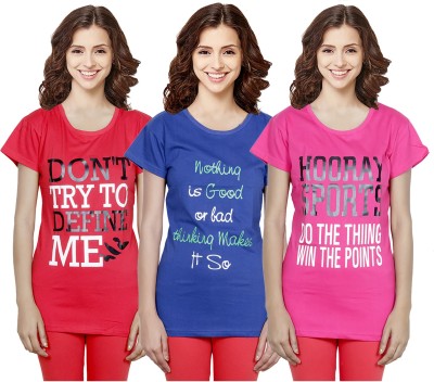 IndiWeaves Printed Women Round Neck Red, Blue, Pink T-Shirt