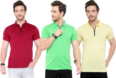 Tivy Solid Men Polo Neck Green, Maroon, Yellow T-Shirt