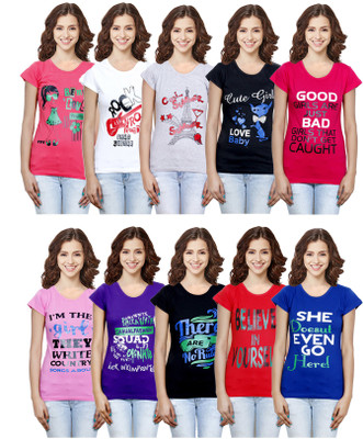 KAYU Printed Women Round Neck Multicolor T-Shirt