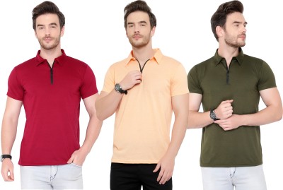 Adorbs Solid Men Polo Neck Red, Green, Orange T-Shirt