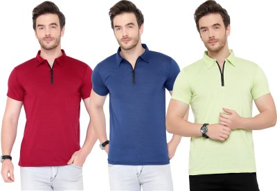 Adorbs Solid Men Polo Neck Dark Blue, Maroon, Light Green T-Shirt