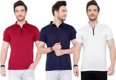 PHINSTAR Solid Men Polo Neck Dark Blue, Red, White T-Shirt