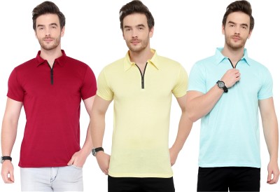 Tivy Solid Men Polo Neck Light Blue, Maroon, Yellow T-Shirt