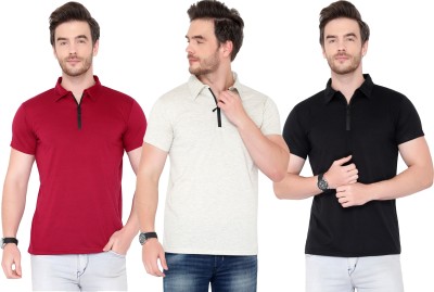 Adorbs Solid Men Polo Neck Multicolor T-Shirt