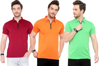 Adorbs Solid Men Polo Neck Red, Orange, Light Green T-Shirt