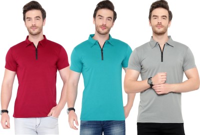 Tivy Solid Men Polo Neck Maroon, Blue, Grey T-Shirt