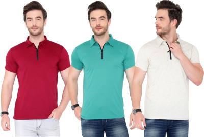 Adorbs Solid Men Polo Neck Light Blue, White, Maroon T-Shirt