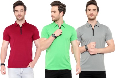 Tivy Solid Men Polo Neck Green, Maroon, Grey T-Shirt