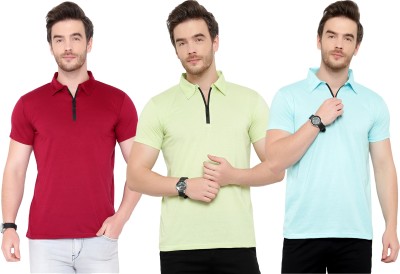 PHINSTAR Solid Men Polo Neck Light Blue, Maroon, Light Green T-Shirt