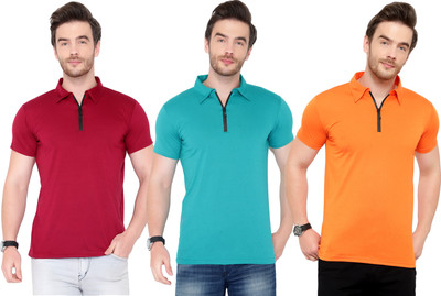 Adorbs Solid Men Polo Neck Light Blue, Maroon, Orange T-Shirt