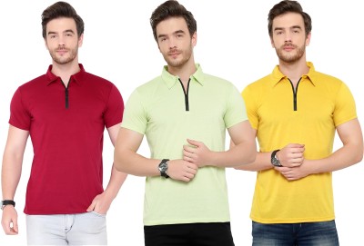 PHINSTAR Solid Men Polo Neck Maroon, Light Green, Yellow T-Shirt