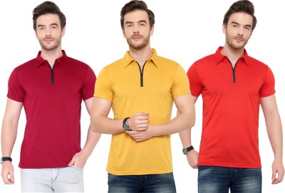 Adorbs Solid Men Polo Neck Red, Maroon, Yellow T-Shirt