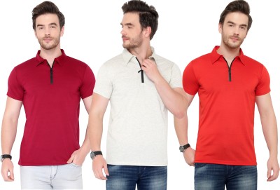 Adorbs Solid Men Polo Neck Red, Maroon, Grey T-Shirt