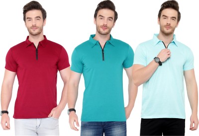 PHINSTAR Solid Men Polo Neck Light Blue, Maroon, Light Green T-Shirt
