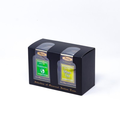 Premiers 2-in-1 Tea Gift Set | Darjeeling Green Leaf Tea + Darjeeling Black Leaf Tea | 100 Cups | 200 Grams | Loose Teas in Metal Caddy | PMSS Series Tea Festive Gift Box(2 x 100 g)