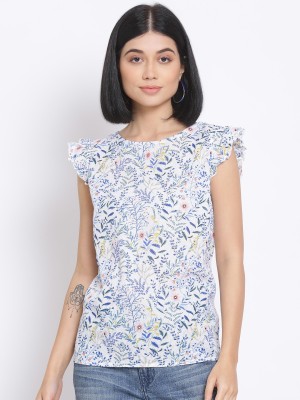 OXOLLOXO Casual Short Sleeve Printed Women White Top