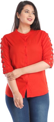 Anshu Fashions Casual 3/4 Sleeve Solid Women Red Top